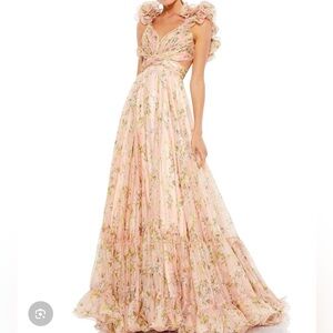 Mac Duggal Floral Ruffle cut out chiffon Dress